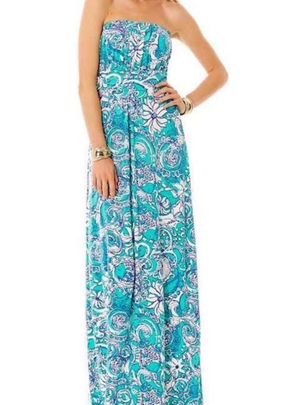 NWT Lilly Pulitzer Holbrook Strapless Maxi Dress in
"Montauk Seafoam Green" - Picture 1 of 13